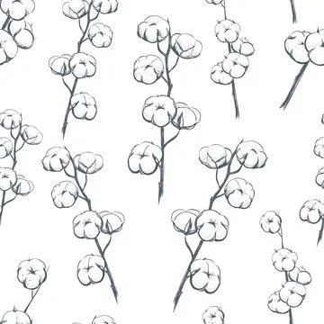 Cotton Plant seamless pattern. Sprigs Stock Illustration