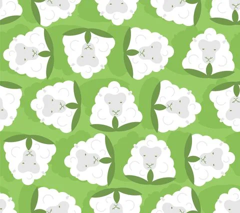 Cotton Sheep pattern seamless. Cotton flower in form of ewe background. vecto Stock Illustration