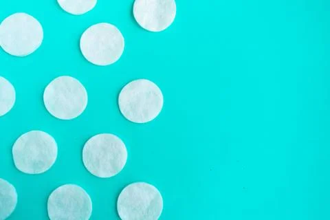 Cotton sponges pattern on blue background, minimal concept, copy space Stock Photos