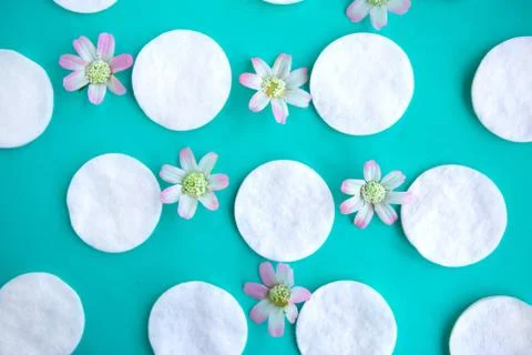 Cotton sponges pattern on green background, minimal concept Foto stock