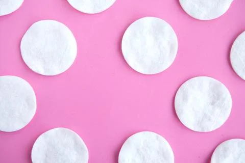 Cotton sponges pattern on pink background, minimal concept, copy space Stock Photos