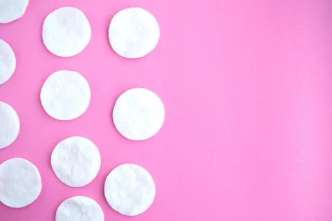 Cotton sponges pattern on pink background, minimal concept, copy space, banne Stock Photos
