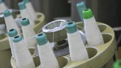 Cotton Thread Spun On A Spinning Machine In A Textiles Manufacturing Stock Footage 246894200