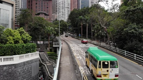 Cotton tree drive at Mid-Levels, Hong Kong, camera move upwards Stock Footage 90567184