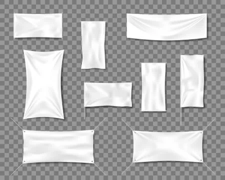 Cotton White empty smooth flag poster or placard templates set. 3d Detailed Stock Illustration