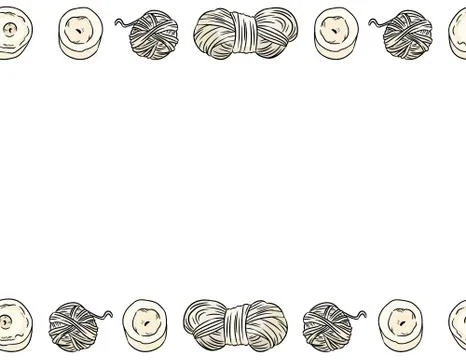 Cotton yarn threads comic style doodles seamless border pattern. Cozy boho cr Stock Illustration