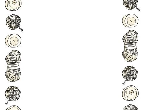 Cotton yarn threads comic style doodles seamless border pattern. Cozy boho cr Stock Illustration