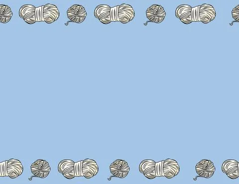 Cotton yarn threads comic style doodles seamless border pattern. Cozy boho cr Stock Illustration