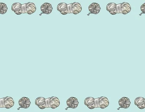Cotton yarn threads comic style doodles seamless border pattern. Cozy boho cr Stock Illustration