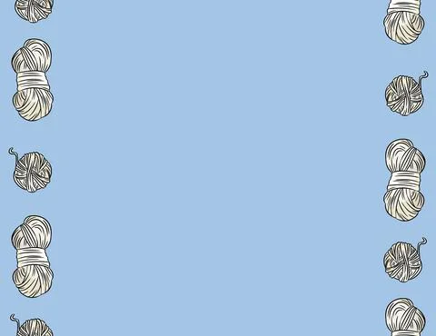 Cotton yarn threads comic style doodles seamless border pattern. Cozy boho cr Stock Illustration