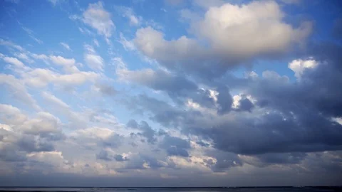 Cottony Clouds Drifting over a Bold Horizon in the Maldives Stock Footage
