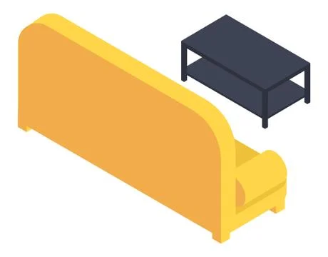 Couch and Table Isolated Icons, Home Furniture Illustrazione stock