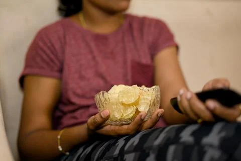 Couch Snack Time Stock Photos