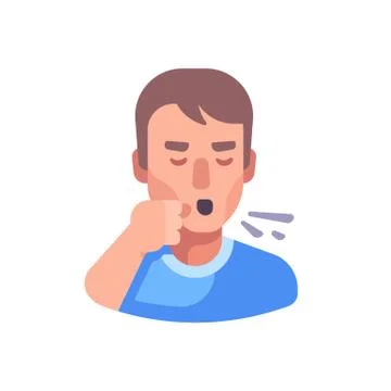 Cough flat illustration. Sick man coughing into his fist. Stock Illustration