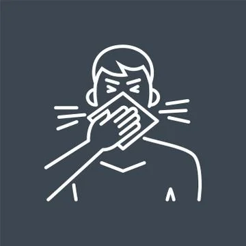 Cough related vector thin line icon. Stock Illustration