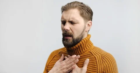 Coughing Man Isolated on White Stock Footage 125155174