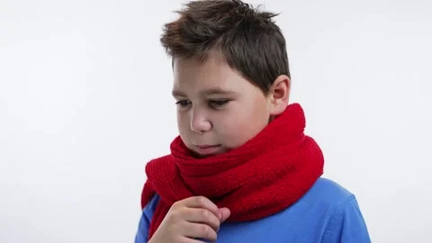 Coughing sick boy in scarf Stock Footage 241516761