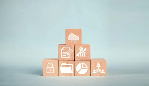 Could data wooden cubes concept digital data safety first on internet Stock Photos