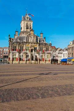 Council building and Central square in Delft, Netherlands Stock Photos