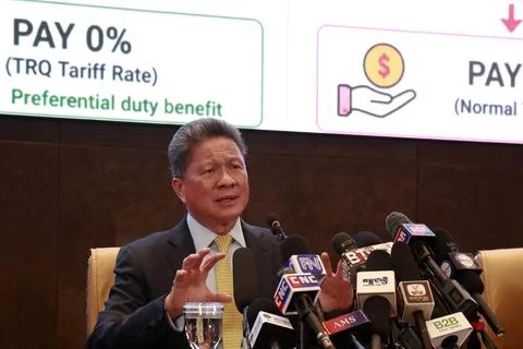 Council for Development of Cambodia's press conference on new U.S. reciprocal ta Stock Photos
