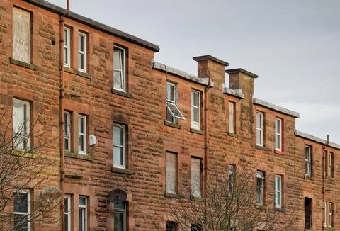 Council flats in poor housing estate with many social welfare issues in Port Stock Photos