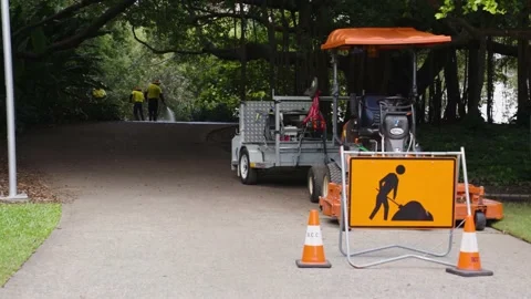 Council Workers Clean Up Path After Flooding | Brisbane Flood 2022 Video stock 177252387