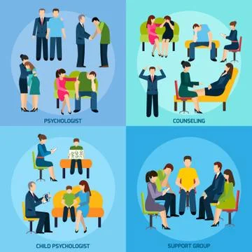 Counseling Support 4 Flat Icons Square Stock Illustration