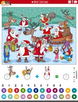 Count and add game with comic Christmas characters Cartoon illustration of... Stock Photos
