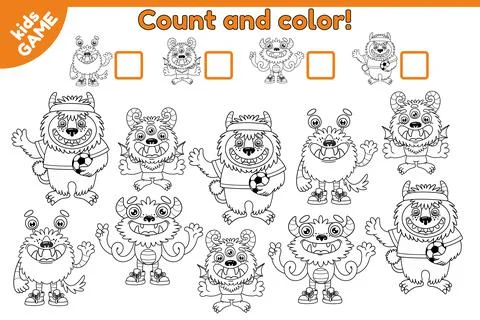 Count and color math game cartoon monsters-2 Stock Illustration