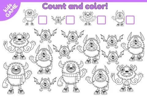 Count and color math game cartoon monsters-3 Stock Illustration