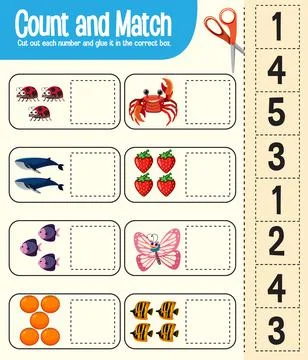 Count and match game, maths worksheet for children Stock Illustration