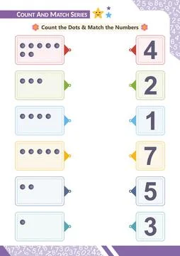 Count And Match Numbers Worksheet For Preschool Kids Early Learning Countin.. Stock Illustration