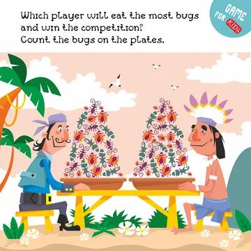 Count bugs on plates. Math for children. Vector illustration, cute cartoon Illustrazione stock
