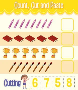 Count, Cut and Paste maths worksheet for children Stock Illustration