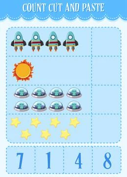 Count, Cut and Paste maths worksheet for children Stock Illustration
