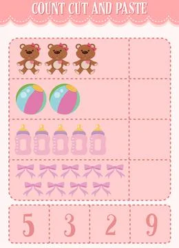 Count, Cut and Paste maths worksheet for children Stock Illustration