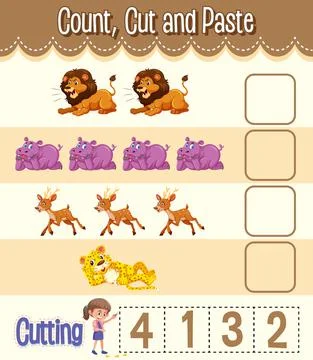 Count, Cut and Paste maths worksheet for children Stock Illustration