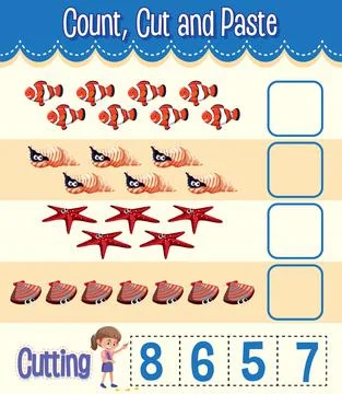 Count, Cut and Paste maths worksheet for children Stock Illustration