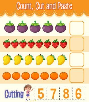 Count, Cut and Paste maths worksheet for children Stock Illustration