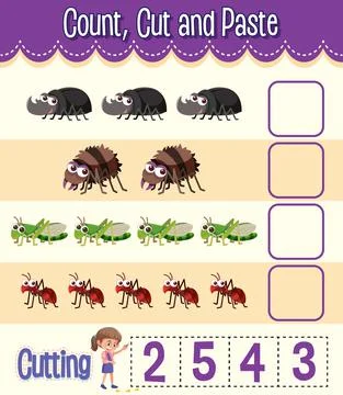 Count, Cut and Paste maths worksheet for children Stock Illustration