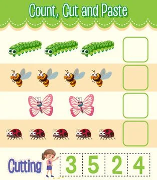 Count, Cut and Paste maths worksheet for children Stock Illustration