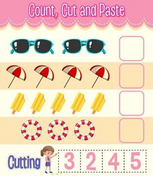 Count, Cut and Paste maths worksheet for children Stock Illustration