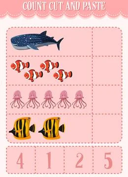 Count, Cut and Paste maths worksheet for children Stock Illustration