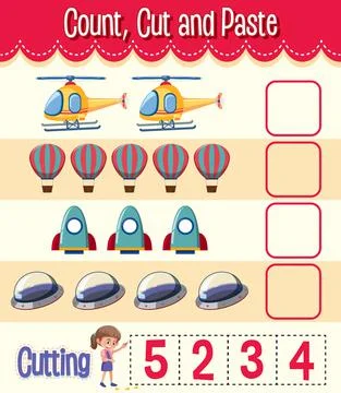 Count, Cut and Paste maths worksheet for children Stock Illustration