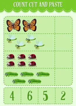 Count, Cut and Paste maths worksheet for children Stock Illustration