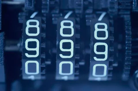 Count digit null mechanical counter number nine Stock Photos