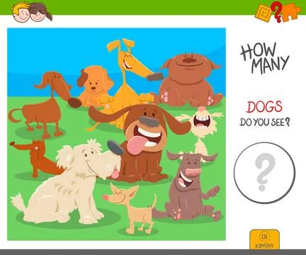 Count the dogs activity worksheet game Cartoon Illustration of Educational... Stock Photos