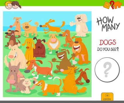 Count dogs activity worksheet game Cartoon Illustration of Educational Cou... Stock Photos