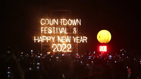 Count down and New Year 2022 festival at Haad Rin Beach, Koh Phangan, Thailand Stock Footage 167849074