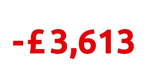 Count-down British Pound Sterling animation from 0 to -5000 GBP. Stock Footage 319966264
